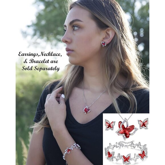 Women's Red Crystal Crisscros Butterfly Premium Birthstone Stud Sparkle Earrings - Picture 5 of 5